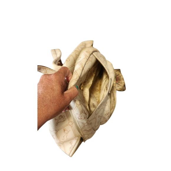 Giulia Pieralli Beige Logo Print Backpack Purse Brown Trim - Picture 2 of 11